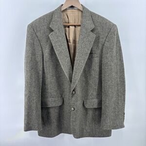 Lands End Sport Coat Blazer Mens 40R Brown Lambs Wool Herringbone Two Button